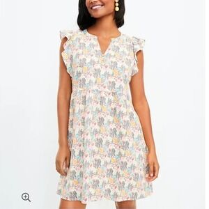 LOFT Tropical Print Flutter Sleeve V Neck Mini Dress Size S NWT